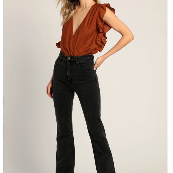 Smile Awhile Rust Red Ruffled Surplice Bodysuit, Size S - Picture 4 of 9